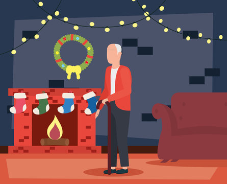 grandfather in livingroom with christmas decoration