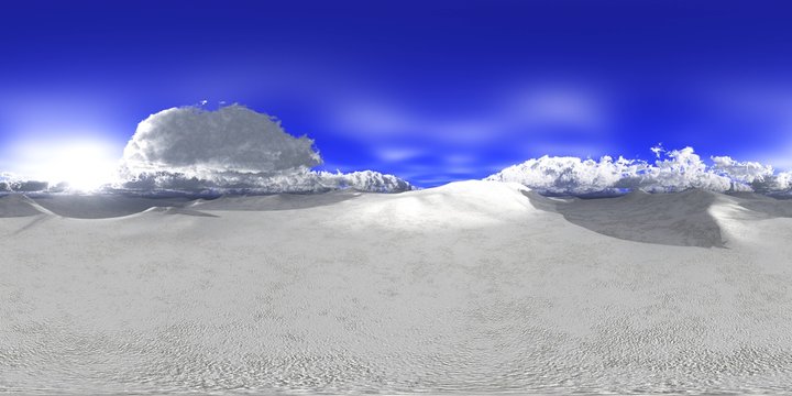 Snow covered hills, snow clouds, HDRI, environment map , Round panorama, spherical panorama, equidistant projection, panorama 360