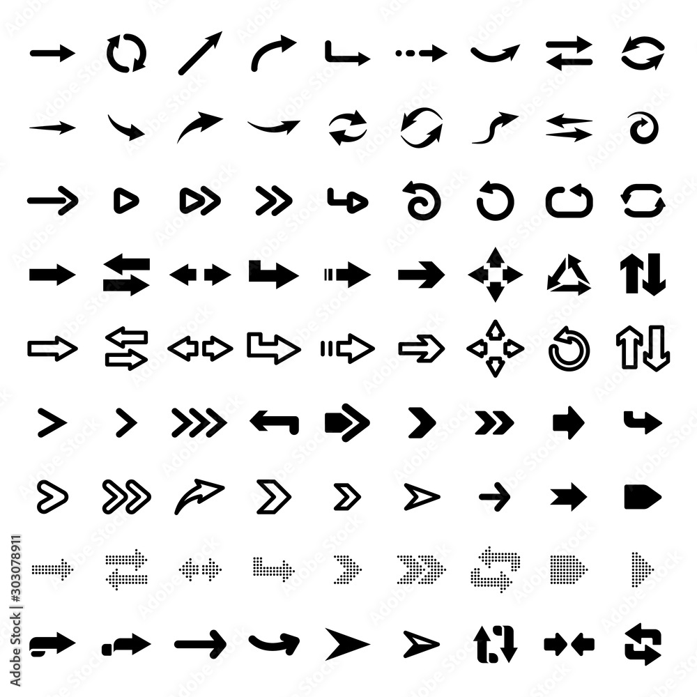 Poster web arrows. user pointer arrow sign, web interface pictograms, arrows collection for mobile apps, ui