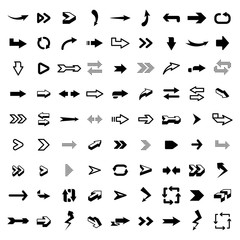 Graphic arrows. Modern interface graphic icons, arrowhead collection and direction pointers isolated vector design elements. User pointers and cursors. Navigation buttons for apps and programs