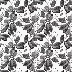 Wall murals Grey Twigs and leaves with berries, seamless pattern.