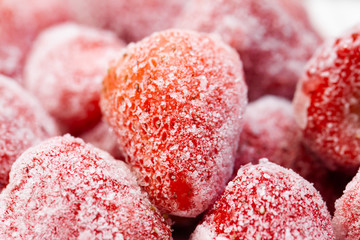 Close up of frozen fresh organic strawberry