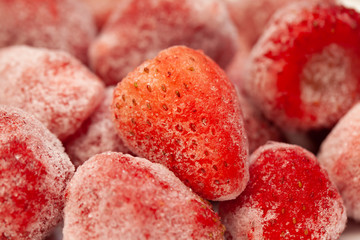Close up of frozen fresh organic strawberry
