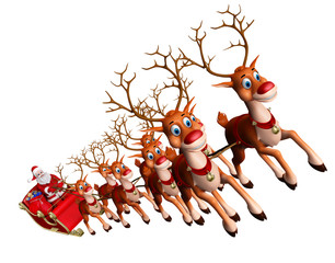 3D Illustration of Santa Claus rides reindeer sleigh © pixdesign123