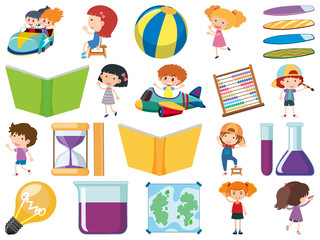 Set of isolated objects theme children and school items