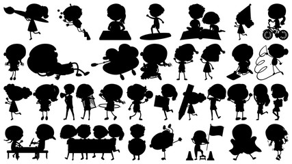Set of sihouette isolated objects theme - children in actions
