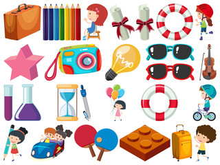 Set of isolated objects kids and stationeries