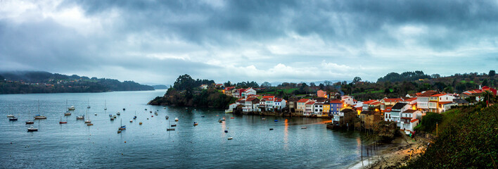 Fishing Town of Redes by Night in Ares Estuary La Coruña Galicia