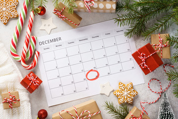 Planner page with Christmas gift boxes and decoration around.