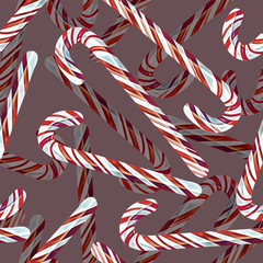 Candy canes seamless pattern.  Holiday Background. Watercolor Illustration.