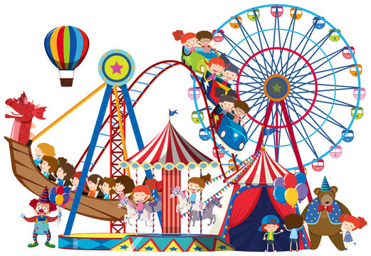 Children riding on circus rides
