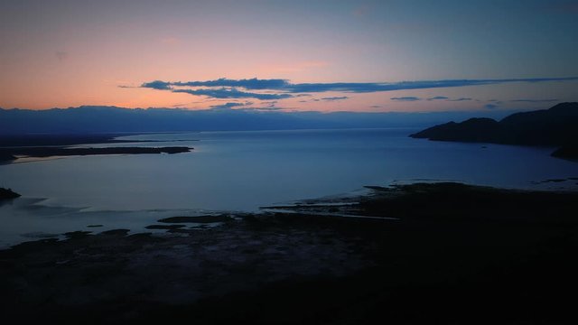 Sunrise at Lake Skadar, Montenegro. Truck shot. Aerial, drone footage.