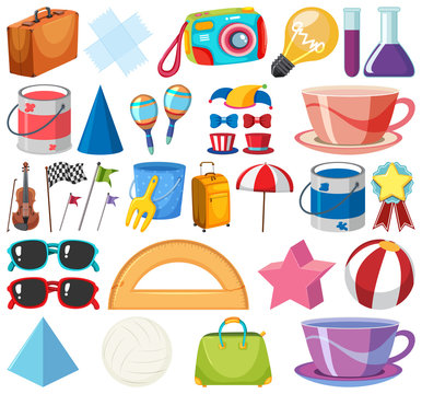 Set of isolated objects theme school items