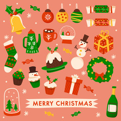 Christmas elements with text and layout template for cards and banner design : Vector Illustration