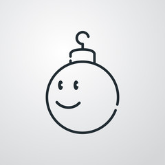 Icono plano lineal bola de navidad con cara sonriendo en fondo gris