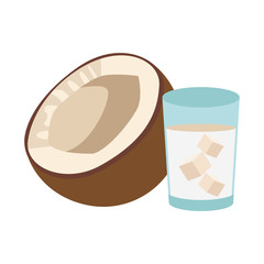 glass with coconut milk and coconut, colorful design