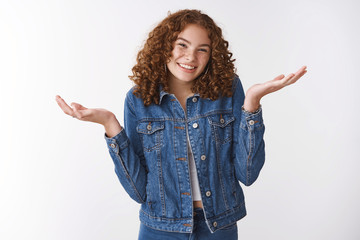 Who cares. Carefree unbothered cute optimistic young body-positive curly-haired ginger girl...