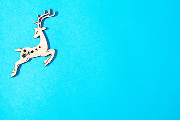 Fototapeta premium Top above high angle closeup overhead view photo of nice beautiful christmas decoration lying on blue craft paper