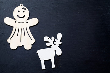 Christmas and New Year border or frame on black background. Winter holidays concept. Greeting template.