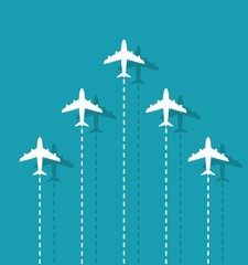 Business leadership concept with white airplanes in the sky. Success, winner abstract illustration. vector illustration.