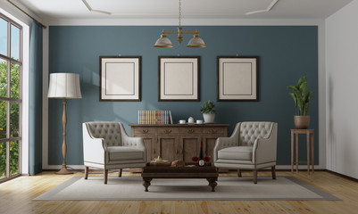 Blue classic interior with elegant furniture