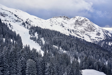 Panoramic view of snow-capped mountain peaks