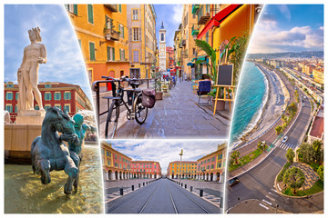 Nice. City of Nice tourist postcard of famous landmarks, French riviera or Cote d Azur