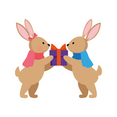 Fototapeta premium cute rabbits with gift box, colorful design