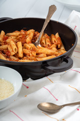 Tomato And Tuna Fish Penne Pasta With Parmesan