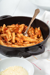 Tomato And Tuna Fish Penne Pasta With Parmesan