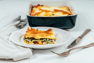Lasagna Tray Bake With Butternut Squash, Spinach, Ricotta Cheese And Mozzarella