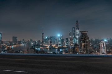 Asphalt road and urban building of Shanghai, driveway and road.