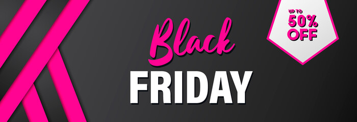 Website poster design for Black Friday. Hot Sale. Advertising, promotional banner in black and pink color. 