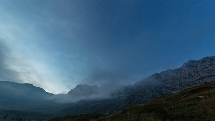 Sunset in the Montasio group in the Julian Alps