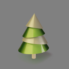 Metallic green 3D Christmas tree. Realistic abstract background with 3d. Greeting card, invitation with happy New year 2020 and Xmas. Vector Illustration