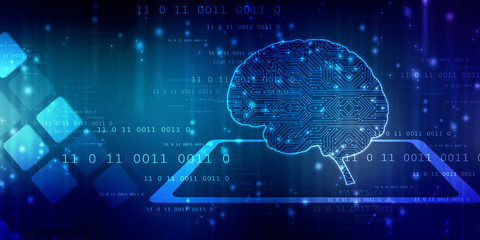 2d illustration Concept of thinking, background with brain, Abstract Artificial intelligence. Technology web background