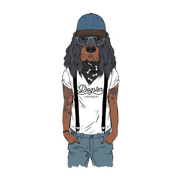 dogster dog wearing cap and suspenders clip art preview