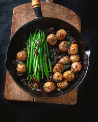 Meatballs, green beans sauce  with sesame and soy sauce