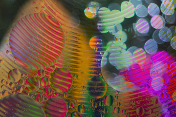 Bokeh light with Oil drop on water with colerful to creation design