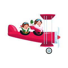 christmas elf and santa claus in a ariplane
