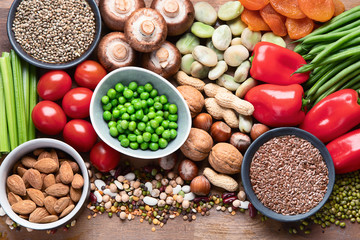 Fototapeta premium Health food for vegan cooking. Foods high in antioxidants, carbohydrates and vitamins.