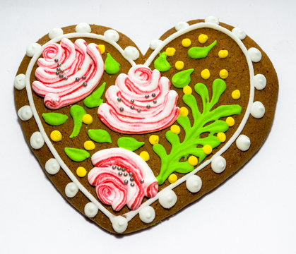 heart shaped gingerbread covered with icing