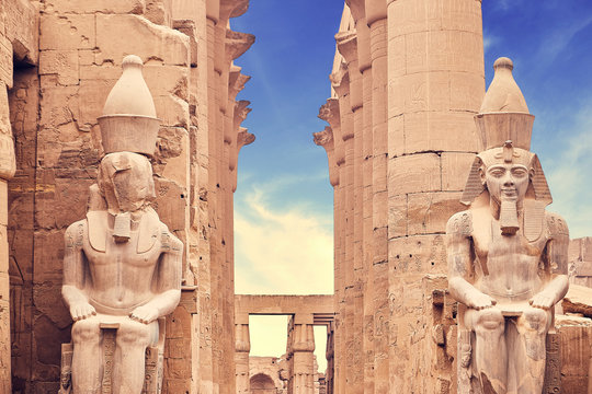 Luxor Temple Ramses statues. Statues at the Temple of Amun-Ra at Luxor. Egypt.