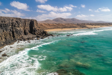 Beautiful view of the rocky coast of El Cotillo, Fuerteventura, Canary Islands, Spain