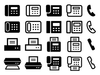 電話、ファックス、スキャナー、プリンターなどのアイコンセット