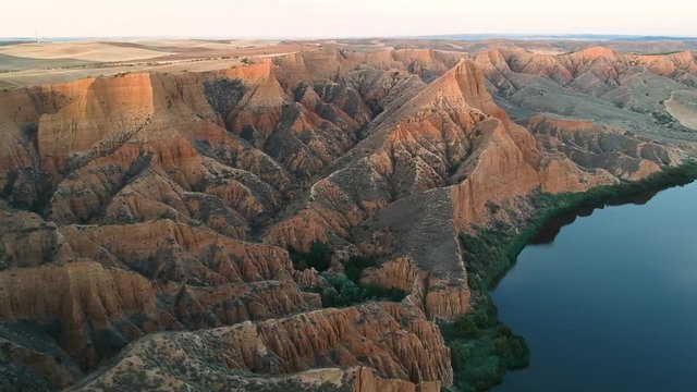 Drone shoot of the canyon in Barrancas de burujon, Toledo Spain. Flying upwards