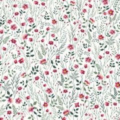 seamless floral pattern with pink meadow flowers - 303110508