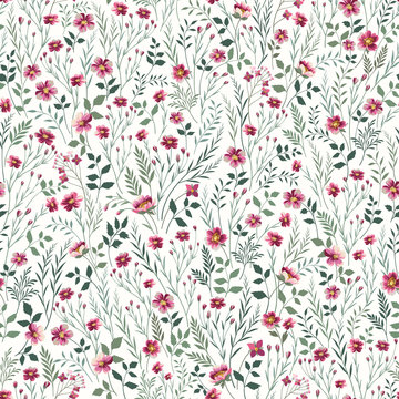 seamless floral pattern with pink meadow flowers