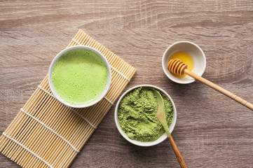 Matcha tea. Healthy traditional japanese beverage. Top view. 