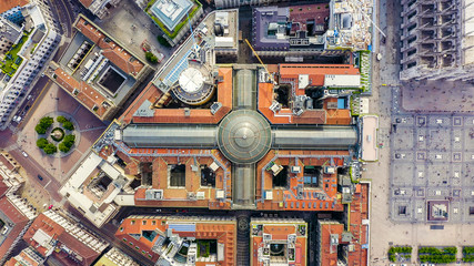 Milan, Italy. Gallery of Victor Emanuel II 1865-1877 year of construction. Roofs of the city aerial...